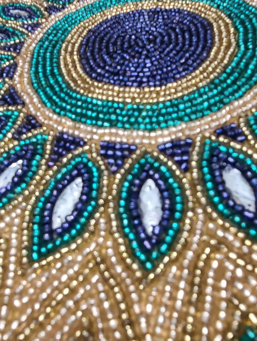 4pc Peacock Colored Jeweled Beaded Placemats Chargers Set 15